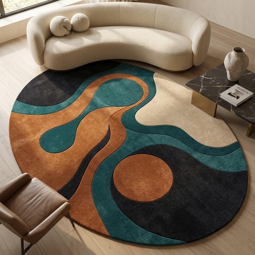 Contemporary Oval Rugs Large Abstract Oval Rug Modern Area Rug Mid Century Round Carpet ...