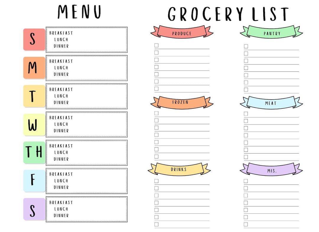 Weekly Meal Planner & Grocery List {printable Menu + Shopping Organizer ...