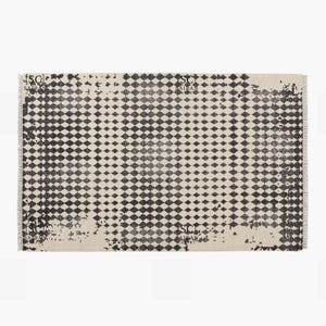 Handgeknüpfter Oushak Wollteppich: Schwarz, Beige & Elfenbein Orientteppich