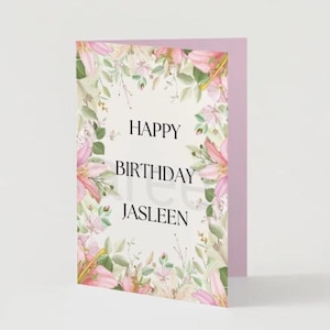 Personalised Birthday Card - For Jasleen | Asian Girl Birthday Card | Floral Design | Floral