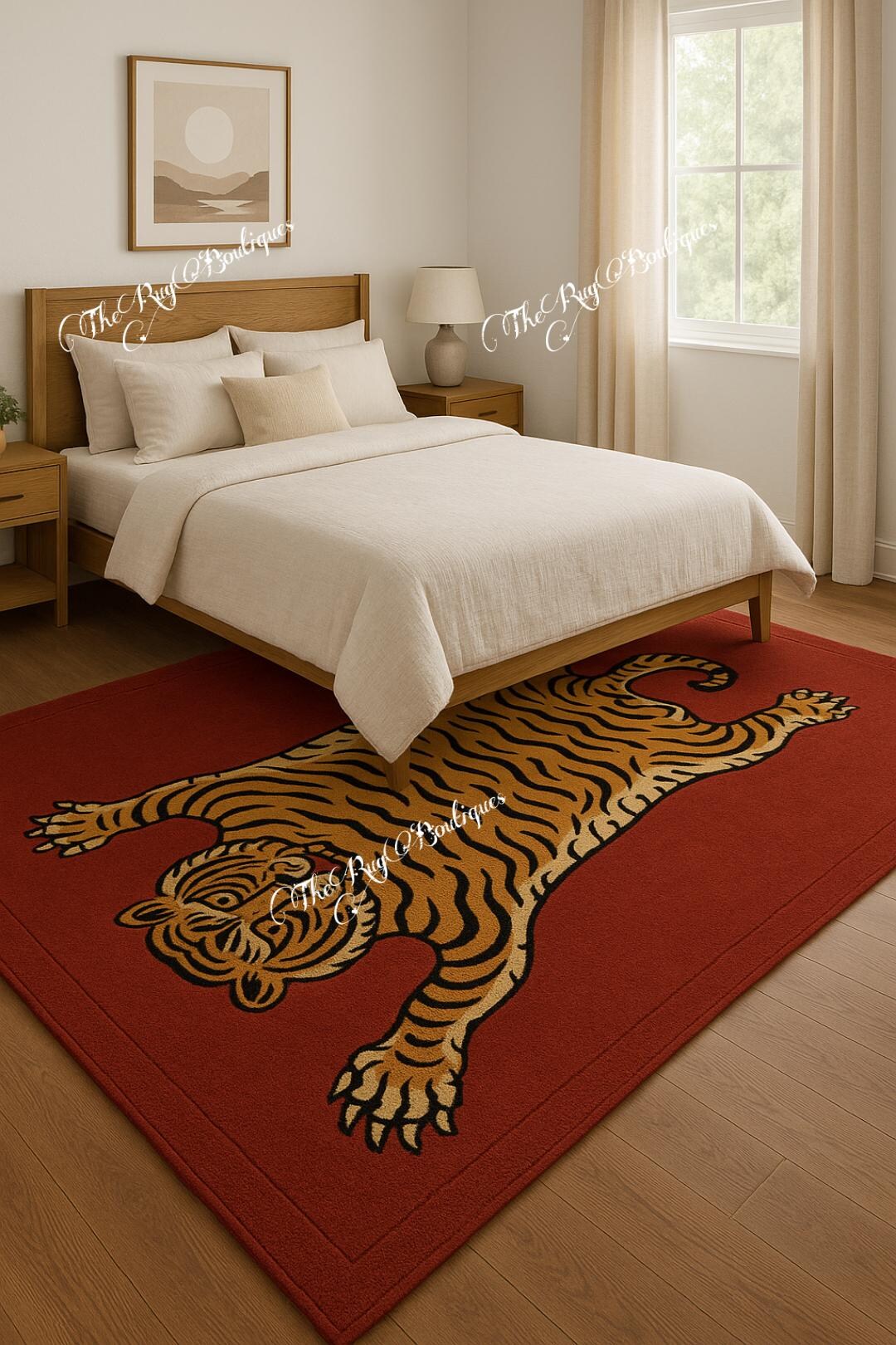 Red Animal Rug Hand Tufted Wool Bengal Tiger Rug: Red 8x10 Ft Animal Print Carpet - Etsy