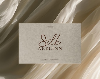 Cream Chiffon Business Card Mockup: Vertical Invitation PSD Template