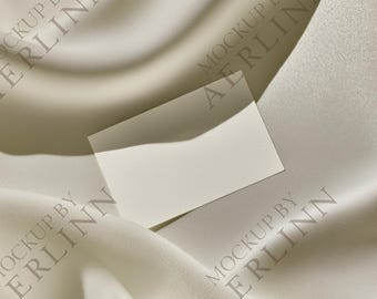 Business Card Mockup: Cream Silk Background, PSD Template (85x55mm European Size)