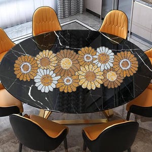 Handmade Floral Flower Beaded Table Runner for Tabletop Kitchen Runner Family Party, Christmas, Family 13 x 36 Inch Brown, White, Yellow