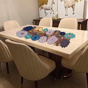 Handmade Placemats Embroidery Beaded Table Runner for Tabletop Home Decor Mat for Party Family Celebration - Pink/Brown/Blue
