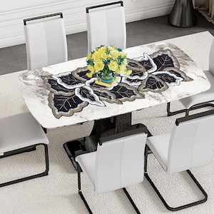 Table Runner Handmade Beaded Tabletop Placemat for Party, Family Gathering Decor Beaded Table Runner 13 x 36 Inch (Black/White/Yellow)