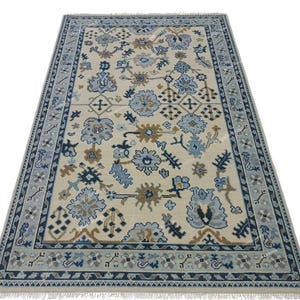 Light Blue Hand knotted Oushak Rug | 5 x 7, 8 x 10, 9 x 12 Traditional Turkish Carpet for Living Room, Dining Room, Entrance, Hallway