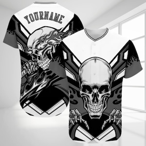 Benutzerdefinierte 3D Skull Flames Baseball Jersey Personalisiertes Team Name Number Shirt