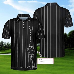 Personalized Golf Polo Shirt: Striped Golfer Graphic, Custom Text