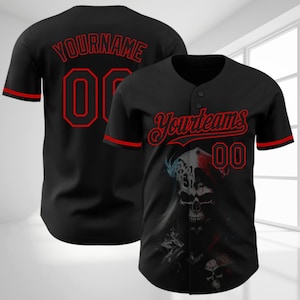 Kundenspezifisches 3D-Sensenmann-Schädel-Baseball-Jersey personifiziertes Team-Namensnummer-Shirt