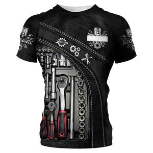 Black Mechanic Tool Kit T-Shirt Wrench Screwdriver Socket Set Garage Workshop Gift Tee