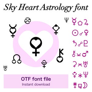 Sky Heart Astrology symbols font for Human Design, astronomy