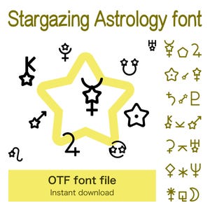 Stargazing Astrology symbols font for Human Design, astronomy