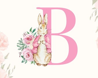 Peter Rabbit Printable Wall Art - Girl Nursery Decor - Floral Alphabet ...