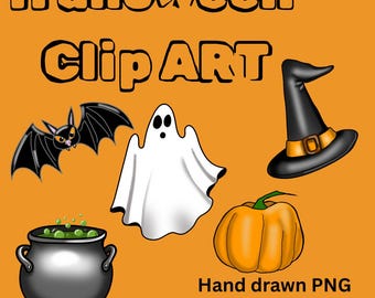 Halloween Clip Art: Hand-Drawn Illustrations (PNG Digital Download)