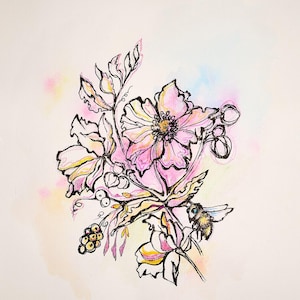 オリジナル ディ フィオーリ アネモネ アド アクエレッリのディピント - Illustrazione dipinta a mano - Arte floreale Artista - Decorazione ispirata alla natura