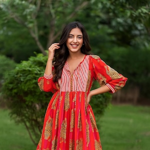 Orange Stripes Tiger Midi Dress, Mini Dress,Long Block Print Dress, Deep Neck with string closer,Birthday Gift,Anniversary gift,Summer Dress