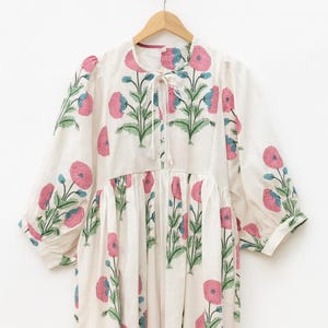 Abito midi Kyra con stampa a blocchi di mano / Abito in cotone boho / Abito da donna / Abito con chiusura a cordino / Abito premaman / Abito lungo / Abito casual