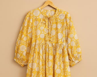 Indian Cotton Midi Dress: Hand-Block Print Summer Dress