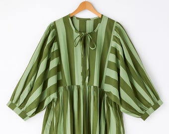 Indian Cotton Striped Midi Dress, Summer Casual Dress