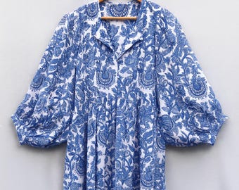 Indian Cotton Midi Dress: Hand-Block Print Summer Dress