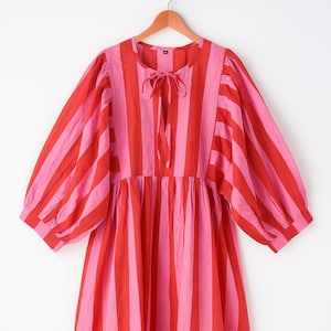 Midi Dress, Mini Dress, Cotton Long Dress, Striped Dress,Gift for her,Anniversary Gift, Mom&#39;s Gift, Summer Dress