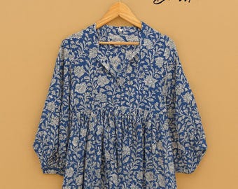 Cotton Block Print Midi Dress - Indian Handmade Day Wear