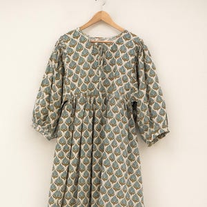 Hand Block Print Kyra Midi Dress | Boho Cotton Dress | Dress for Women | String Closure Dress | Maternity Dress | Maxi Dress | Casual Dress