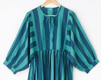 Striped Indian Cotton Midi Dress, Lightweight Summer Dress