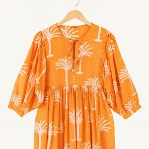 Abito midi Kyra in tessuto di cotone con stampa floreale / Abito in cotone boho / Abiti da donna / Abito con chiusura a stringhe