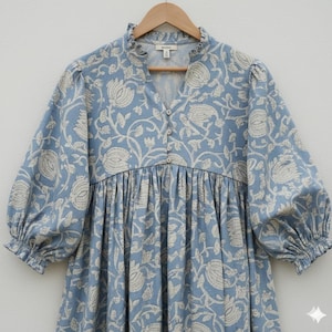 Indian Cotton Block Print Kyra Midi Summer Maxi Boho Maternity Dress for Women