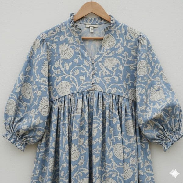 Indian Cotton Block Print Kyra Midi Summer Maxi Boho Maternity Dress for Women