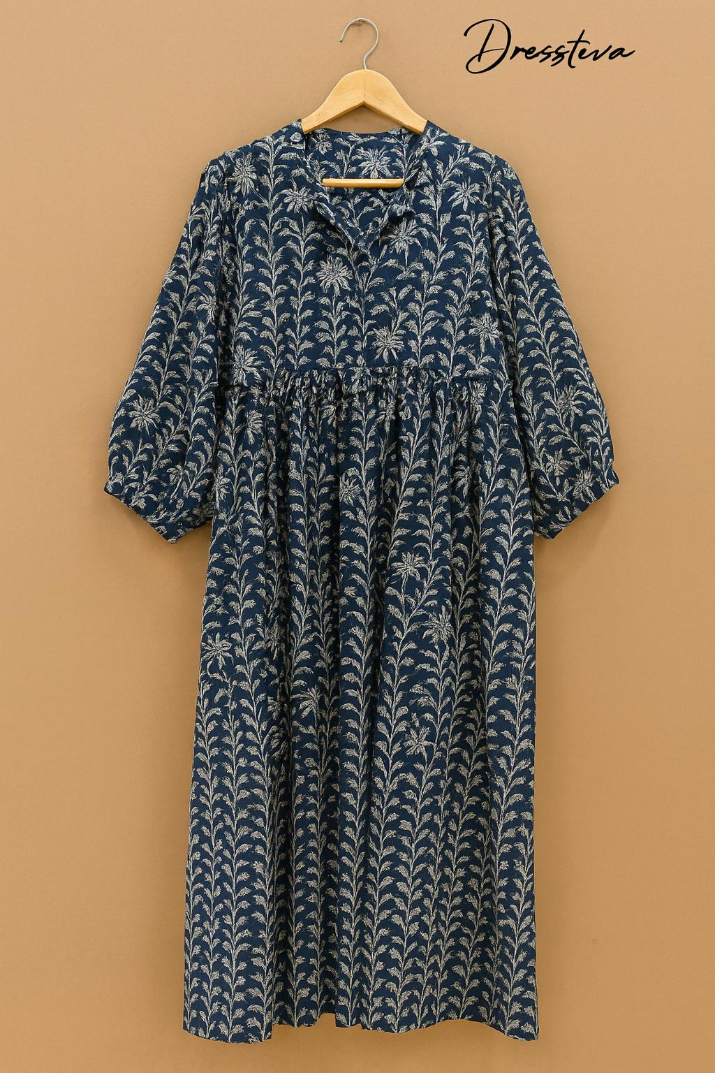 indian print midi dress Block Printed Cotton Gauze Midi Dress: Indian Summer Dress