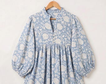 Vestido de maternidad bohemio de verano Kyra con estampado de bloques de algodón indio para mujer