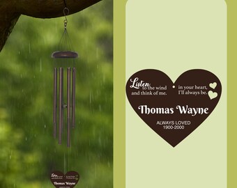 Campanas de viento personalizadas para condolencias, campana conmemorativa "Escucha el viento", regalo para la pérdida de una mamá, regalo de condolencias, campana conmemorativa, regalo de duelo