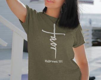 Favor Vertical Cross Tee – Hebrews 11:1 Faith Shirt in Soft Colors for Everyday Grace & Spiritual Strength
