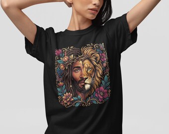 Afrocentric Jesus Lion King Shirt | Divine Strength Graphic Streetwear Tee | Premium Faith & Power Comfort Colors Graphic T-Shirt