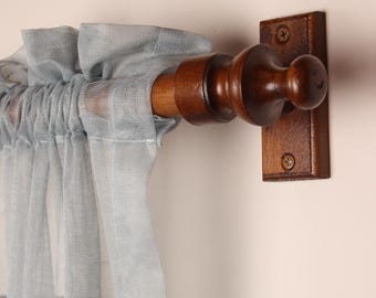 Oak Wooden Curtain Rod Bracket with Colonial Finial, Solid Wood Curtain Holder, Custom Size Beech Rod 73 to 157 Inches