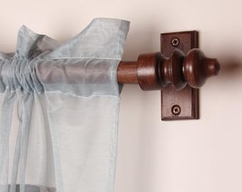Wenge Oak Wooden Curtain Rod Bracket with Urn Finial, Solid Wood Curtain Holder, Custom Size Beech Rod 73 to 157 Inches