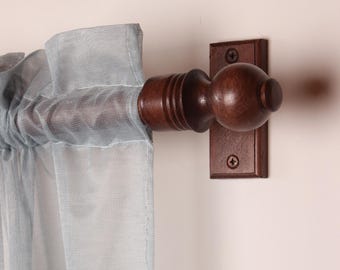 Wenge Oak Wooden Curtain Rod Bracket with Ball Finial, Solid Wood Curtain Holder, Custom Size Beech Rod 73 to 157 Inches