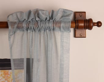 Oak Wooden Curtain Rod Bracket with Ribbed Ball Finial, Solid Wood Curtain Holder, Custom Size Beech Rod 73 to 157 Inches