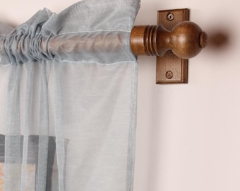 Walnut Oak Wooden Curtain Rod Bracket with Ball Finial, Solid Wood Curtain Holder, Custom Size Beech Rod 73 to 157 Inches