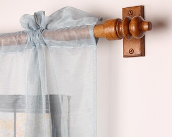 Chestnut Oak Wooden Curtain Rod Bracket with Urn Finial, Solid Wood Curtain Holder, Custom Size Beech Rod 73 to 157 Inches