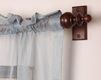 Wenge Oak Wooden Curtain Rod Bracket with Crown Finial, Solid Wood Curtain Holder, Custom Size Beech Rod 73 to 157 Inches
