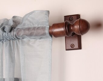 Wenge Oak Wooden Curtain Rod Bracket with Knob Finial, Solid Wood Curtain Holder, Custom Size Beech Rod 73 to 157 Inches