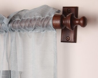 Wenge Oak Wooden Curtain Rod Bracket with Colonial Finial, Solid Wood Curtain Holder, Custom Size Beech Rod 73 to 157 Inches