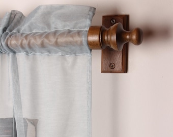 Walnut Oak Wooden Curtain Rod Bracket with Colonial Finial, Solid Wood Curtain Holder, Custom Size Beech Rod 73 to 157 Inches