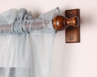 Oak Wooden Curtain Rod Bracket with Yakima Finial, Solid Wood Curtain Holder, Custom Size Beech Rod 73 to 157 Inches