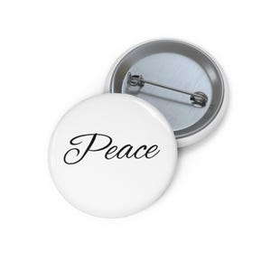 Peace script Pin Button | Round enamel pin, peace typography