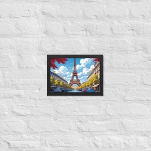 Gerahmtes Poster – Pariser Straßenszene mit Eiffelturm
